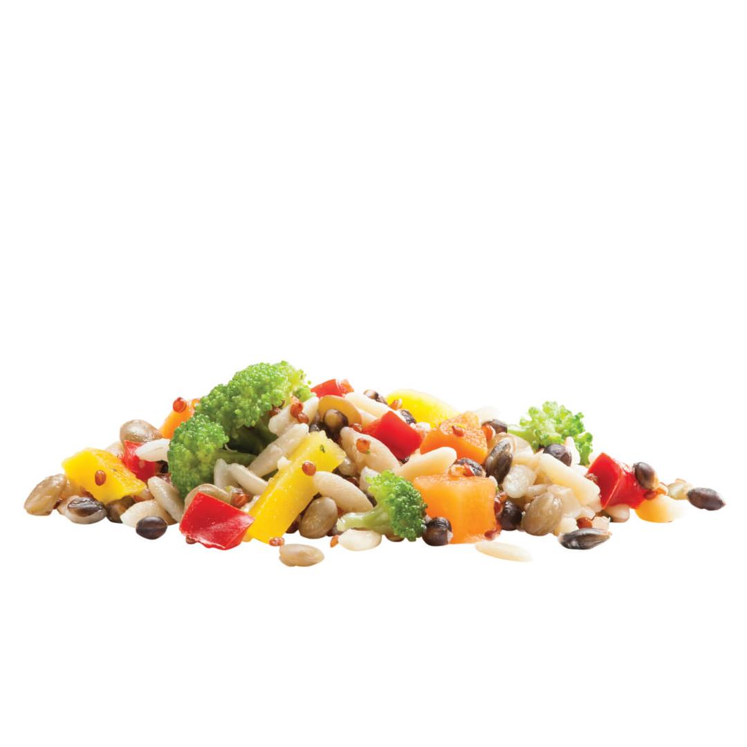 Combinación de pasta orzo de grano entero, quinoa roja y verduras